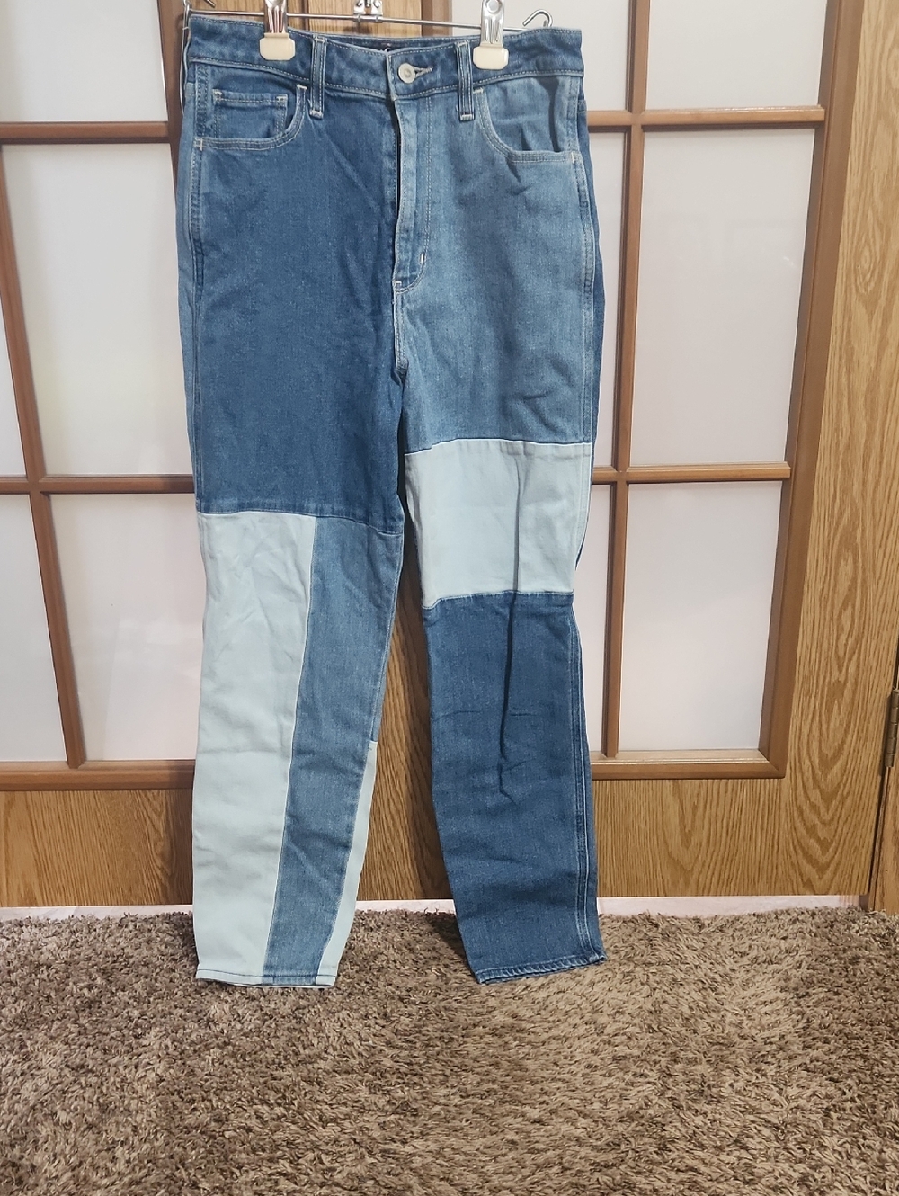 Hollister Ultra High Rise Mom Jeans Colorblock Patchwork Size 27